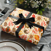 かわいい秋の鳥や葉鳥 ラッピングペーパー