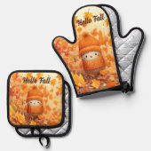 かわいい秋の鳥秋 鍋つかみ&鍋敷きセット (正面/裏面)