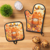 かわいい秋の鳥秋 鍋つかみ&鍋敷きセット (トップダウン)