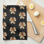 かわいい秋をテーマにした模様 | シンプル秋ブラック キッチンタオル (四つ折り)