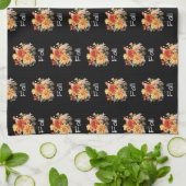 かわいい秋をテーマにした模様 | フローラ秋ブラック キッチンタオル (折り畳み)
