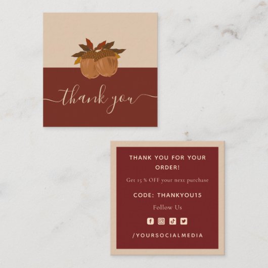 かわいい秋アコーン秋秋サンクスギビングありがとう スクエア名刺 (正面/裏面)