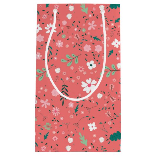 かわいい秋オレンジとピンクのウッドランドの花デイジー スモールペーパーバッグ (正面)