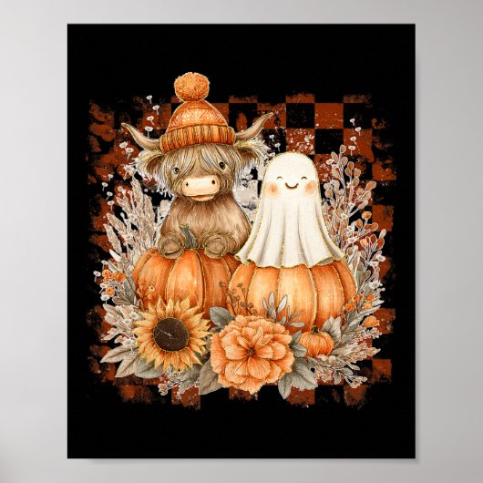 かわいい秋カウー幽霊不気味シーズン秋ハロウィーン ポスター (正面)