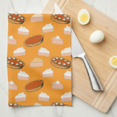 かわいい秋カボチャのパイズパターンハッピーサンクスギビング キッチンタオル (四つ折り)