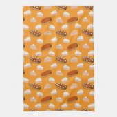 かわいい秋カボチャのパイズパターンハッピーサンクスギビング キッチンタオル (縦)
