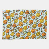 かわいい秋カボチャのボーダーハッピーサンクスギビング キッチンタオル (横)