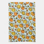 かわいい秋カボチャのボーダーハッピーサンクスギビング キッチンタオル (縦)