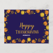 かわいい秋カボチャのボーダーハッピーサンクスギビング 案内ポストカード (正面)