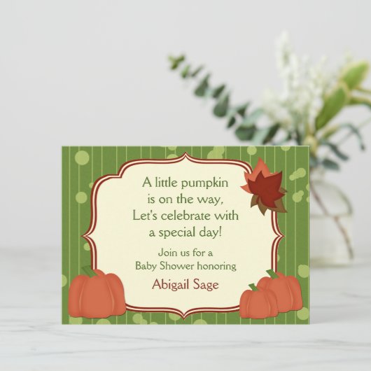 かわいい秋カボチャ中性ベビーシャワー招待状 招待状 (スタンド正面)