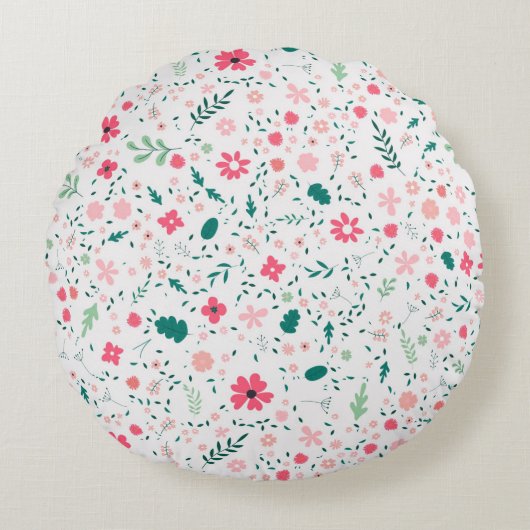 かわいい秋カラフルの花図解入りの、写真付きの柄 ラウンドクッション (正面)