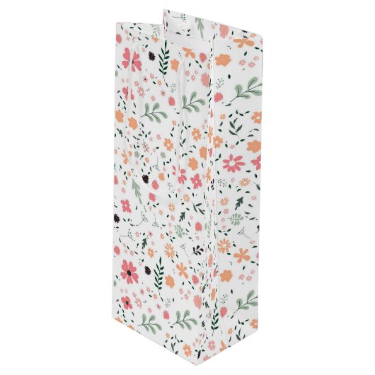 かわいい秋カラフルの花図解入りの、写真付きの柄 ワインギフトバッグ (正面アングル)