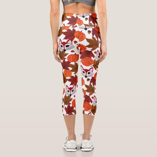 かわいい秋キツネカボチャacornメープルリーフウォーターカラー カプリレギンス (裏面)