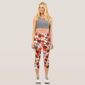 かわいい秋キツネカボチャacornメープルリーフウォーターカラー カプリレギンス (正面)