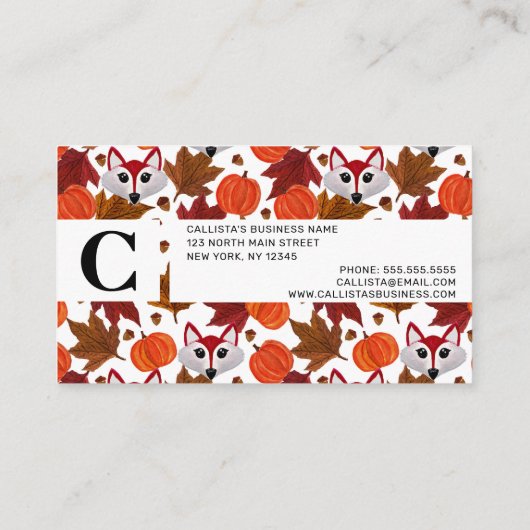 かわいい秋キツネカボチャacornメープルリーフウォーターカラー 予約カード (裏面)