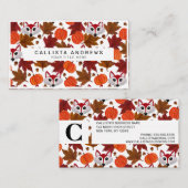 かわいい秋キツネカボチャacornメープルリーフウォーターカラー 名刺 (正面/裏面)