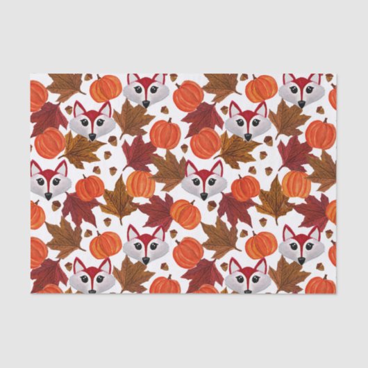 かわいい秋キツネカボチャacornメープルリーフウォーターカラー 薄葉紙 (正面)