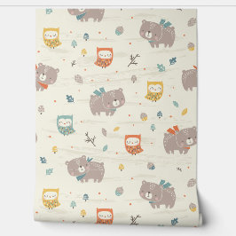 かわいい秋クマとフクロウズオンクリーム 壁紙