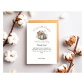 かわいい秋グリーン&プラムカボチャをテーマにした赤ちゃんシャワー サンキューカード