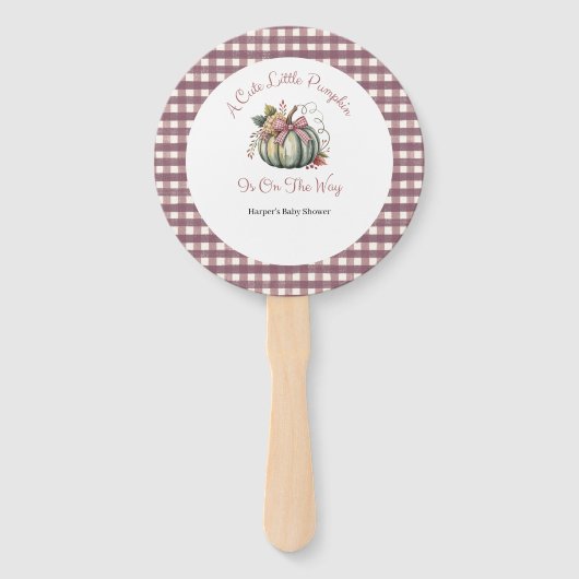 かわいい秋グリーン&プラムカボチャをテーマにした赤ちゃんシャワー ハンドファン (裏面)