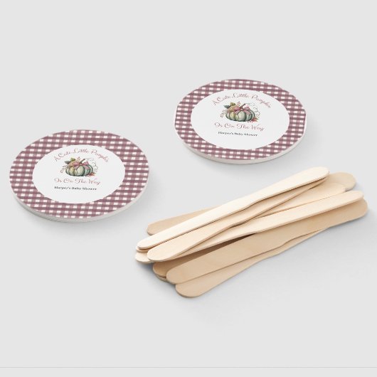 かわいい秋グリーン&プラムカボチャをテーマにした赤ちゃんシャワー ハンドファン (組立なし)