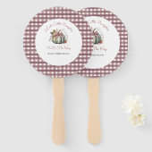 かわいい秋グリーン&プラムカボチャをテーマにした赤ちゃんシャワー ハンドファン (正面&裏面)