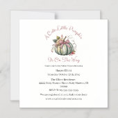 かわいい秋グリーン&プラムカボチャをテーマにした赤ちゃんシャワー マグネット招待状 (正面)