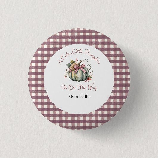 かわいい秋グリーン&プラムカボチャをテーマにした赤ちゃんシャワー 缶バッジ (正面)