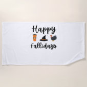 かわいい秋シーズンハッピーファリデイズサンクスギビングホール ビーチタオル (正面)