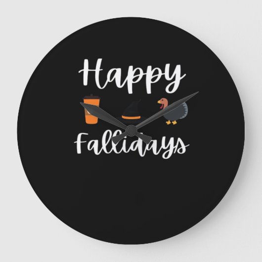 かわいい秋シーズンファン幸せな偽りの日感謝祭 ラージ壁時計 (正面)