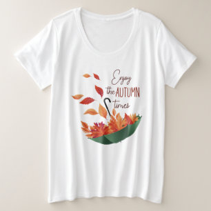 かわいい秋スイーツ秋/傘 プラスサイズTシャツ