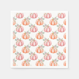 かわいい秋ソフトピンクとオレンジのフローラカボチャ スタンダードカクテルナプキン