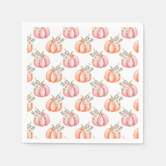 かわいい秋ソフトピンクとオレンジのフローラカボチャ スタンダードカクテルナプキン (正面)