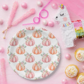 かわいい秋ソフトピンクとオレンジのフローラカボチャ ペーパープレート (パーティー)