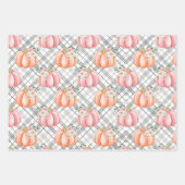 かわいい秋ソフトピンクとオレンジのフローラカボチャ ラッピングペーパーシート (正面2)