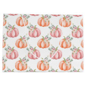 かわいい秋ソフトピンクとオレンジのフローラカボチャ ラージペーパーバッグ (裏面)