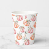 かわいい秋ソフトピンクとオレンジのフローラカボチャ 紙コップ (右)