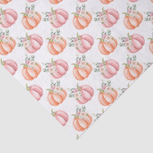 かわいい秋ソフトピンクとオレンジのフローラカボチャ 薄葉紙 (詳細)