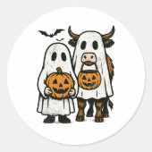 かわいい秋ハイランドカウウ幽霊ハロウィン ラウンドシール (正面)