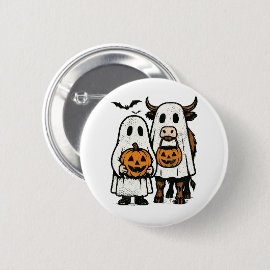 かわいい秋ハイランドカウウ幽霊ハロウィン 缶バッジ (正面&裏面)