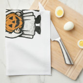 かわいい秋ハイランドカウゴーストハロウィン2 キッチンタオル (四つ折り)