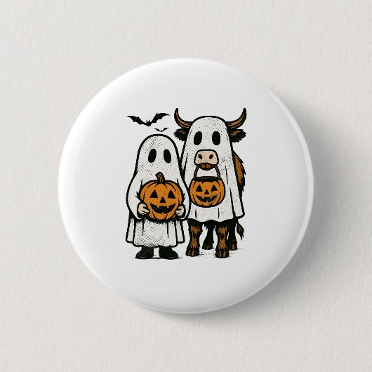 かわいい秋ハイランドカウ幽霊ハロウィン2 缶バッジ (正面)