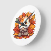 かわいい秋ハムスターヨガ ラウンド壁時計 (傾斜)