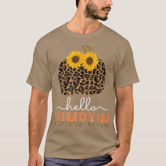 かわいい秋ハローパンプキンヒョウ印刷サンクスギヴィ Tシャツ