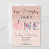 かわいい秋バラ金ゴールドリトルカボチャ1歳の誕生日 招待状 (正面)