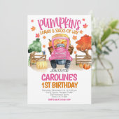 かわいい秋ピンクパンプキンガールズ誕生日 招待状 (スタンド正面)