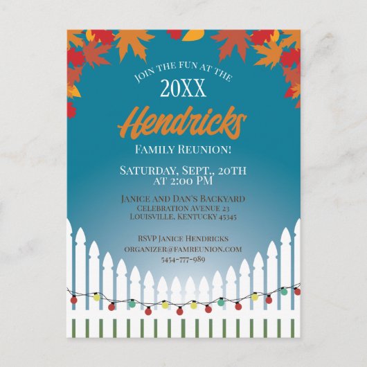 かわいい秋ファミリー懇親会ピケ飾ットフェンス ポストカード (正面)