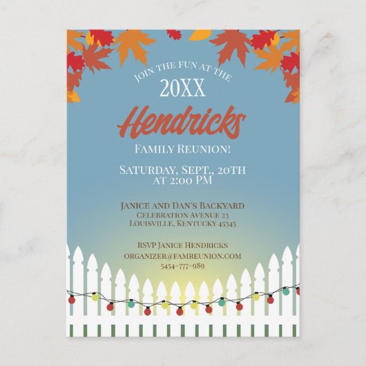 かわいい秋ファミリー懇親会ピケ飾ットフェンス ポストカード (正面)
