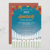 かわいい秋ファミリー懇親会ピケ飾ットフェンス 招待状 (正面/裏面)