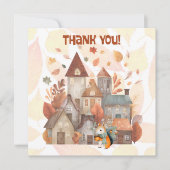 かわいい秋フクロウ/リス男の子誕生日招待状 サンキューカード (正面)